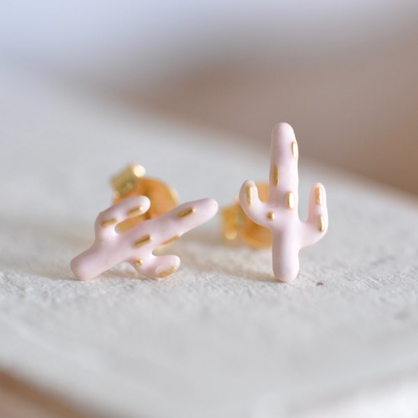 Cactus Earrings, Dainty Cactus Earrings, Tiny Cactus Studs, Sterling Silver Cactus Earrings in Pink, Jamber Jewels