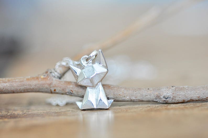 Sterling Silver Origami Cat Necklace, Fox Necklace, Cat Necklace, Cat Charm, Origami Jewelry, Cat Jewelry, Geometric Cat Necklace image 6