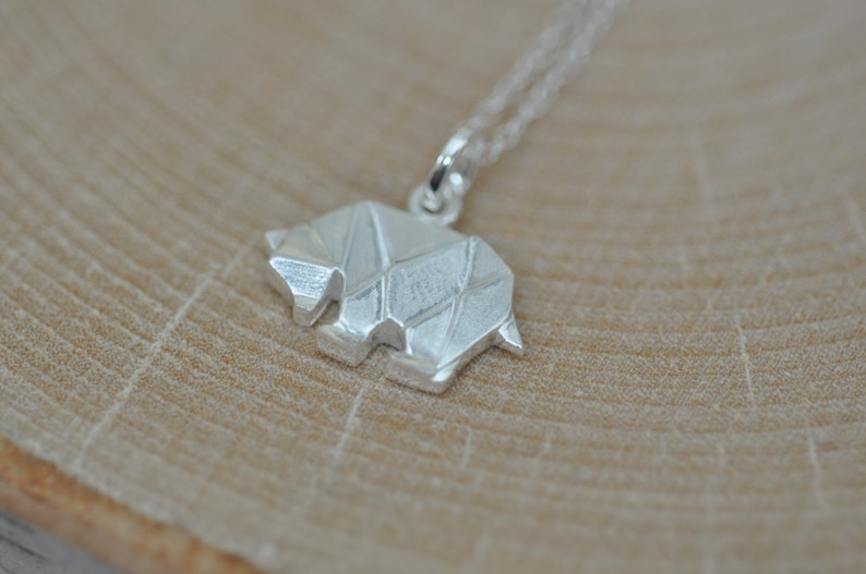 Origami Bear Necklace in Sterling Silver 925, Silver Bear, Silver Polar Bear, Origami Animal Jewelry, Origami Jewelry, Jamber Jewels 925 image 3