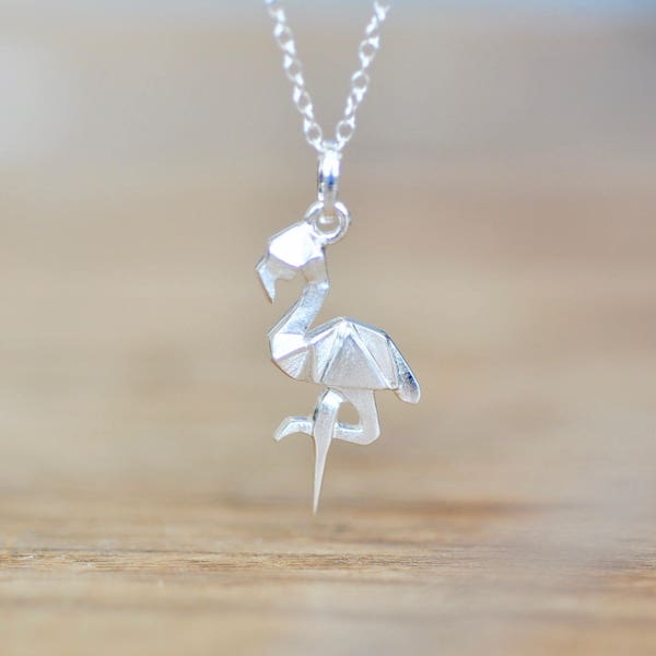 Sterling Silver Origami Flamingo Necklace, Origami Animal Jewelry, Origami Jewelry, Jamber Jewels 925