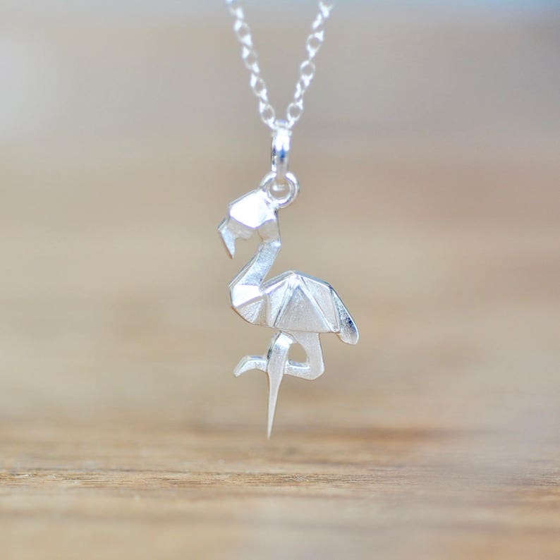 Sterling Silver Origami Flamingo Necklace Origami Animal Etsy