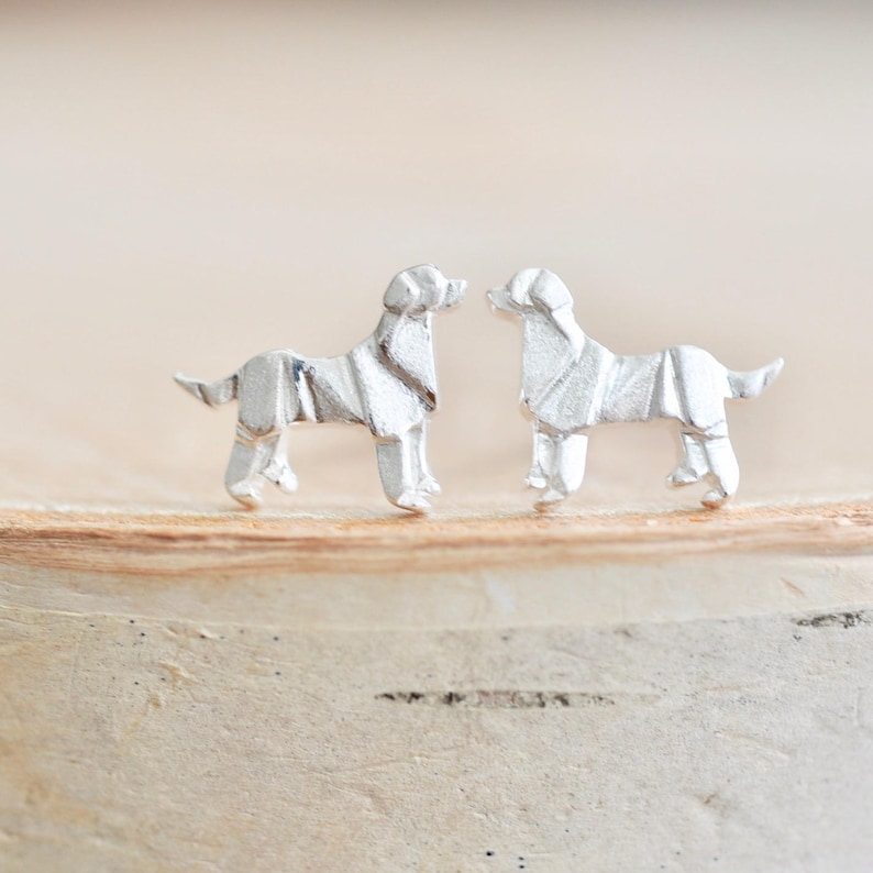 Origami DOG Stud Earrings in Sterling Silver 925 Silver Dog Etsy