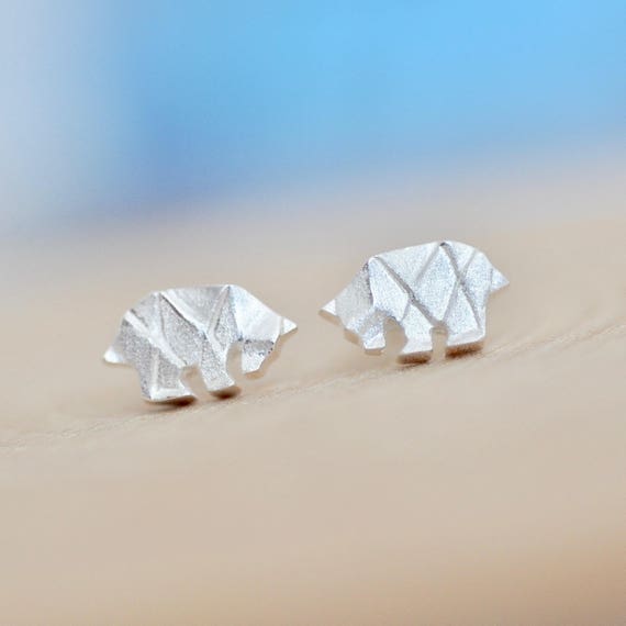 Origami Bear Earrings in Sterling Silver 925 Silver Bear Silver Polar Bear Origami Animal Jewelry Origami Jewelry Jamber Jewels 925