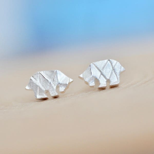 Boucles d’oreilles Origami Bear en argent sterling 925, Ours en argent, Ours polaire en argent, Bijoux pour animaux Origami, Bijoux Origami, Bijoux Jamber 925