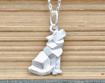 Origami Wolf Necklace in Sterling Silver 925, Dog Jewelry, Jamber Jewels
