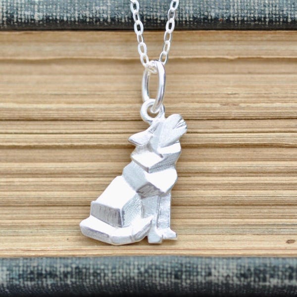 Origami WOLF Necklace in Sterling Silver, Howling Wolf Necklace, Geometric Wolf Necklace, Husky Dog Necklace, Jamber Jewels