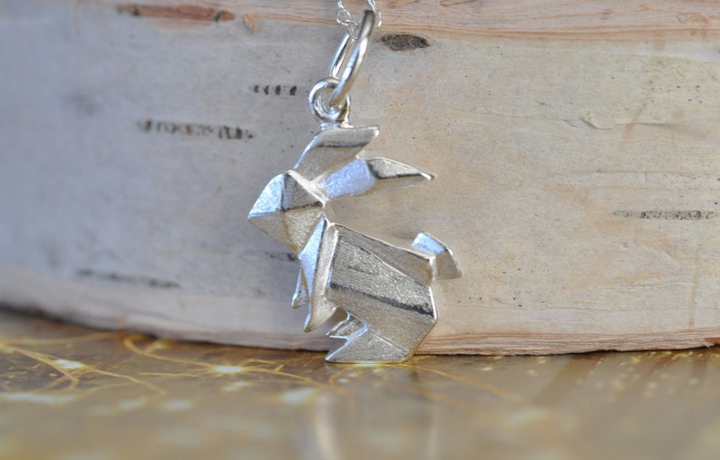 Origami Rabbit Necklace in Sterling Silver 925, Gold Rabbit Necklace, Silver Bunny Necklace, Origami Animal Jewelry, Origami Bunny Jewelry image 3