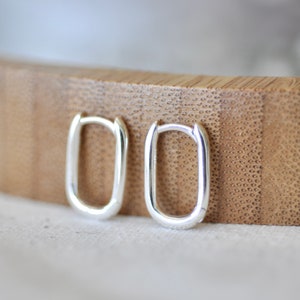 Sterling Silver Rounded Rectangular Huggie Earrings, Small Hoops, Everyday Earrings, Jamber Jewels 925