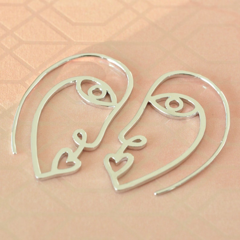 Face Earrings in Sterling Silver 925, Face Hoop Earrings, Modern Trendy Earrings, Large Hoops, Jamber Jewels image 3