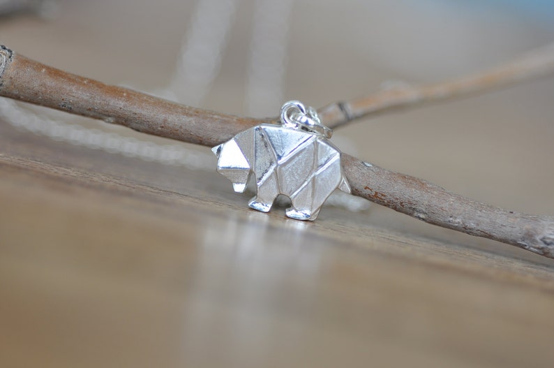Origami Bear Necklace in Sterling Silver 925, Silver Bear, Silver Polar Bear, Origami Animal Jewelry, Origami Jewelry, Jamber Jewels 925 image 2