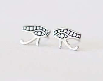 Egyptian Eye Stud Earrings in Sterling Silver 925, Eye of Horus Earrings, Egyptian Symbol Eye Protection Earrings, Jamber Jewels