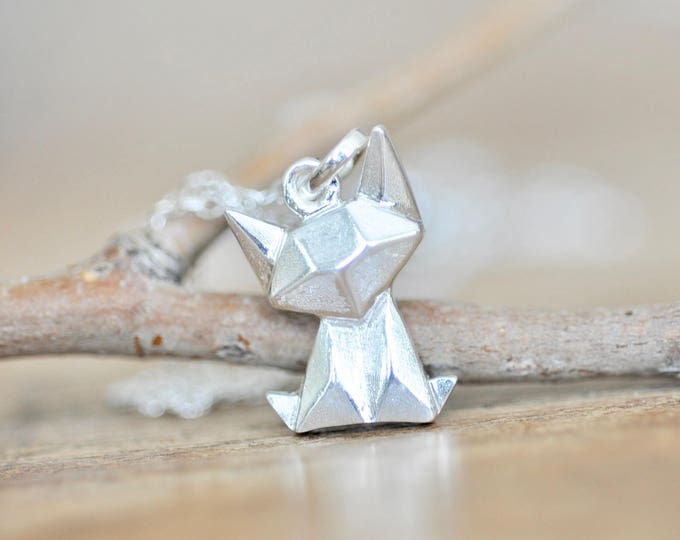 Sterling Silver Origami Cat Necklace, Fox Necklace, Cat Necklace, Cat ...