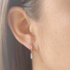 Simple Sterling Silver Huggie Earrings with CZ Dangle, Tiny Hoops, Small Hoops, Everyday Earrings, Jamber Jewels 925 image 2