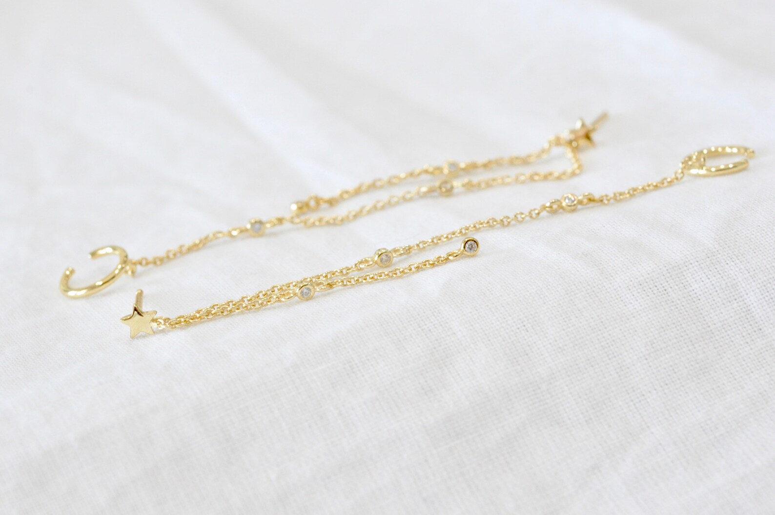 Long Chain Ear Cuff Earrings Star Earrings with Chain Dangle Etsy