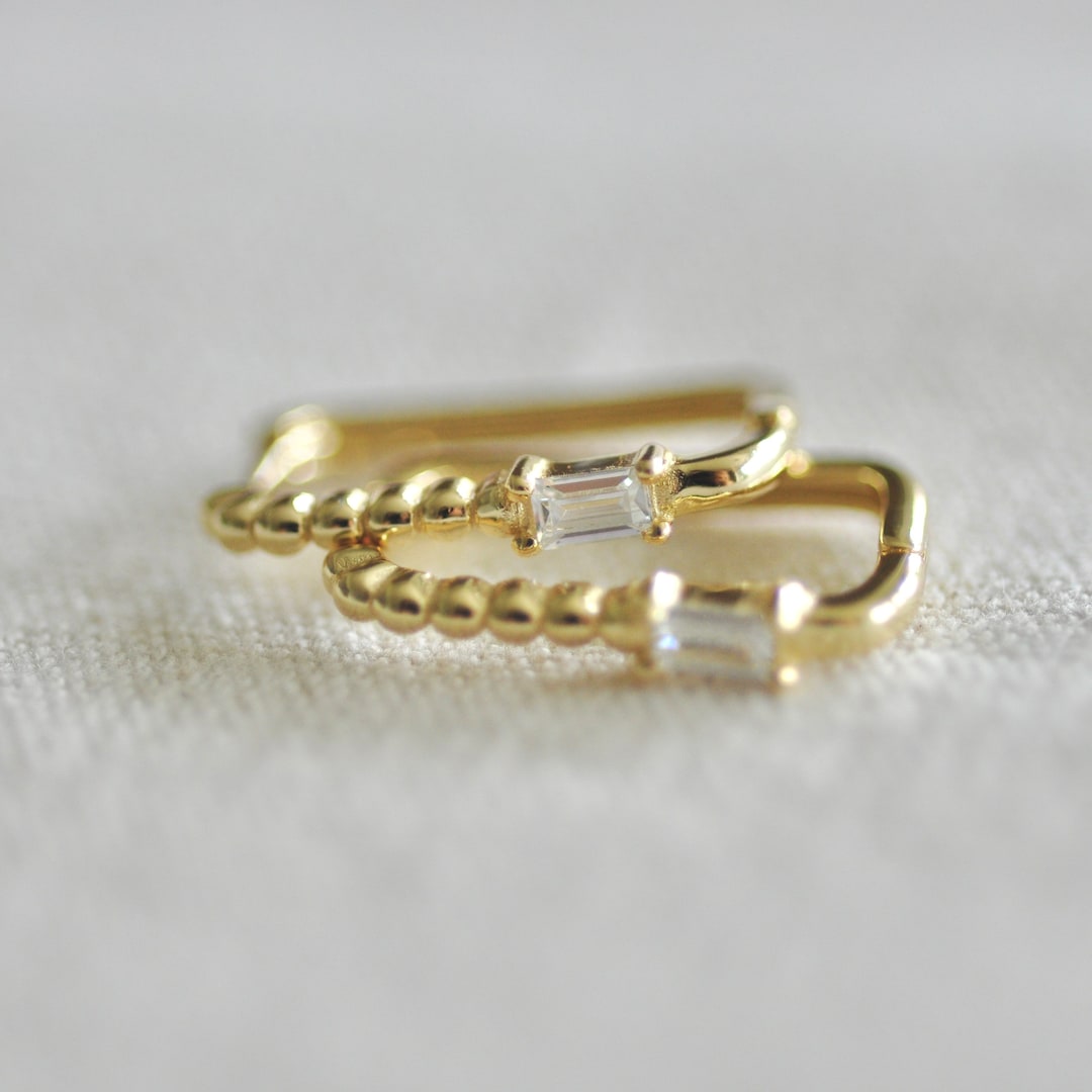 Rectangular Rounded Earrings Sterling Silver Rounded Rectangular Huggie Earrings With CZ, Classic ...