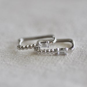 Sterling Silver Rounded Rectangular Huggie Earrings with CZ, Classic Everyday Earrings, Jamber Jewels image 10