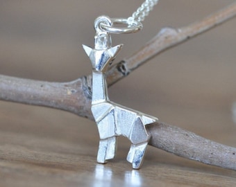 Sterling Silver Origami Giraffe Necklace, Matte Finish
