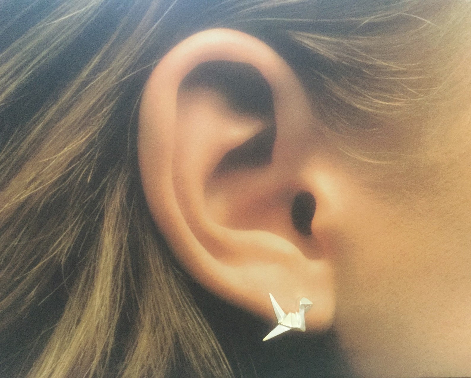 Crane Stud Earrings Sterling Silver Bird Origami Earrings Etsy