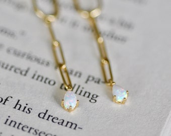 Gold Plated Sterling Silver Opal Chain Dangle Earrings