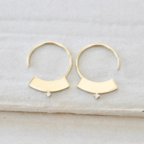 Gold Simple Hoops with a Flare, Everyday Small Hoops, Sterling Silver Statement Earrings, Jamber Jewels