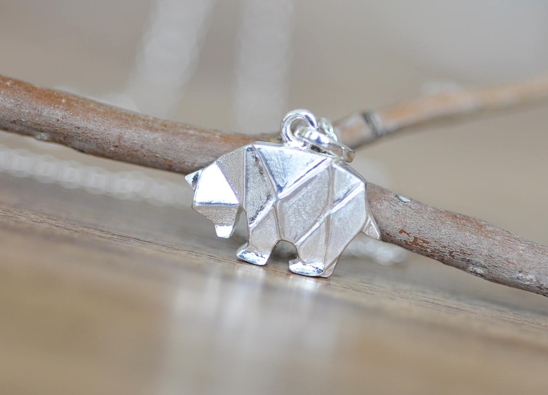 Origami Bear Necklace in Sterling Silver 925, Silver Bear, Silver Polar Bear, Origami Animal Jewelry, Origami Jewelry, Jamber Jewels 925 image 4