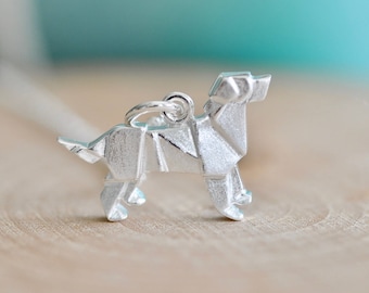 Origami DOG Necklace in Sterling Silver 925, Silver Dog Necklace, Dog Jewelry, Dog Charm, Dog Pendant, Golden Retriever, Labrador Retriever