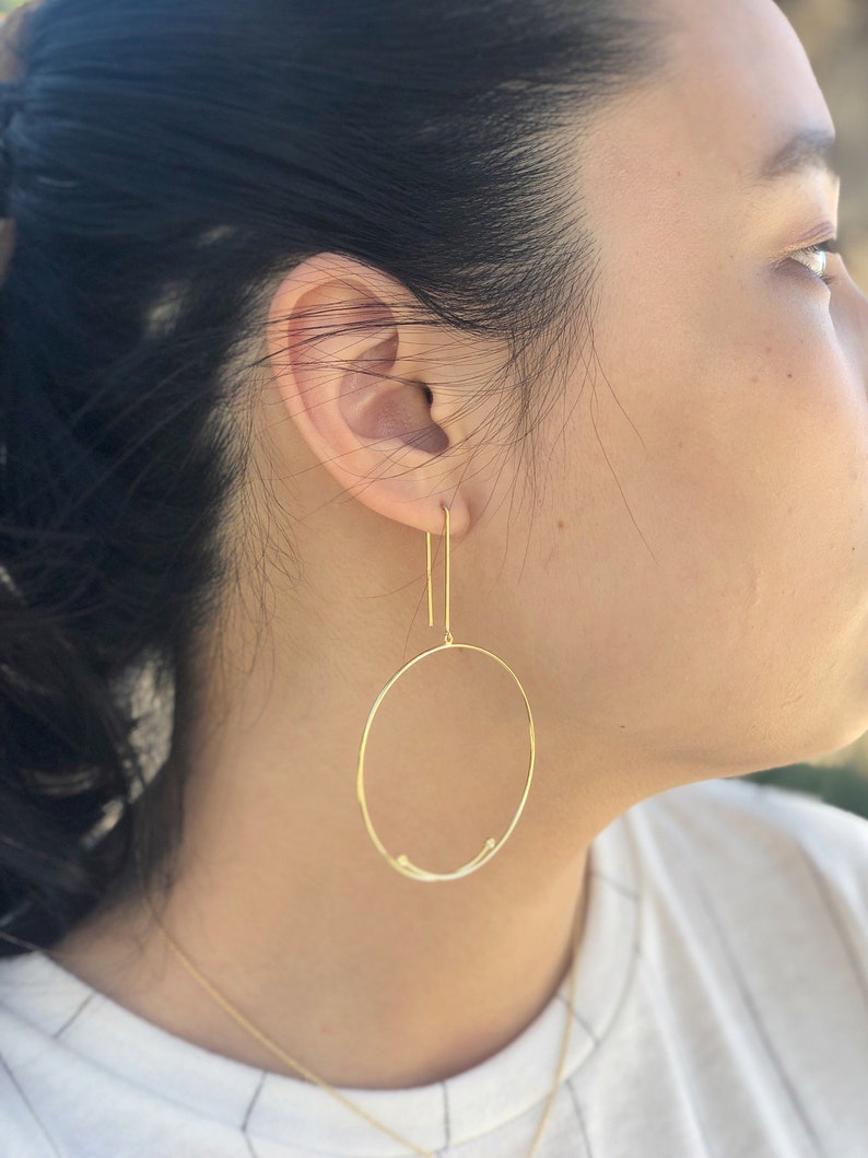 Large Dangle Hoop Earrings in Sterling Silver 925 Gold Etsy