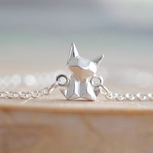 Sterling Silver Origami Cat Necklace, Fox Necklace, Cat Necklace, Cat Charm, Origami Jewelry, Cat Jewelry, Geometric Cat Necklace image 9