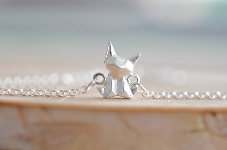 Sterling Silver Origami Cat Necklace, Fox Necklace, Cat Necklace, Cat Charm, Origami Jewelry, Cat Jewelry, Geometric Cat Necklace image 9