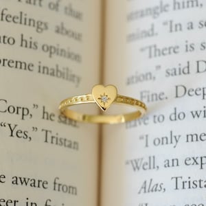 Heart Ring with Sparkly CZ, Sterling Silver Heart Ring, Simple Heart Ring, Sterling Silver Stackable Ring, Best Friends Ring