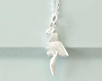 Origami Parrot Necklace in Sterling Silver 925 by Jamber Jewels, Origami Bird Necklace, Bird Pendant, Bird Jewelry