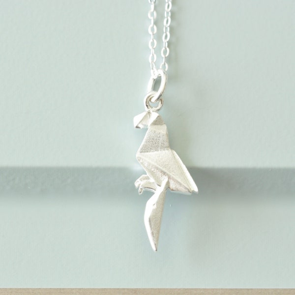 Collier origami perroquet en argent sterling 925 par Jamber Jewels, collier oiseau Origami, pendentif oiseau, bijoux oiseau