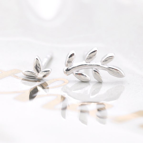 Mismatched Vine Leaf Stud Earrings in Sterling Silver 925, Vine Earrings, Jamber Jewels 925