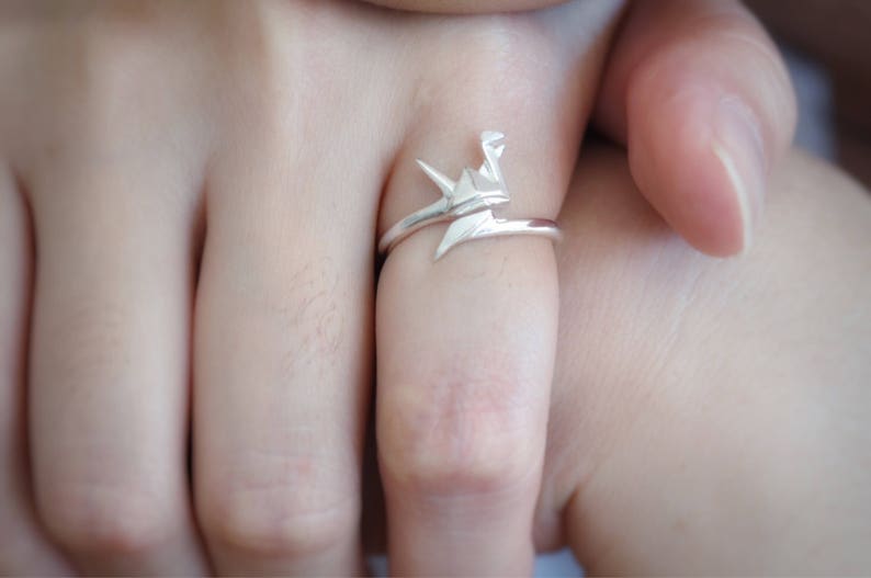 Origami Crane Ring Sterling Silver Bird Origami Ring Etsy