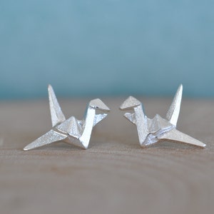 Crane Stud Earrings, Sterling Silver Bird Origami Earrings, Crane Earrings, Silver Crane Origami Earrings, Origami Jewelry, Jamber Jewels