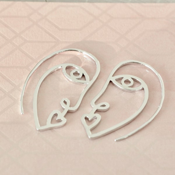 Face Earrings in Sterling Silver 925, Face Hoop Earrings, Modern Trendy Earrings, Large Hoops, Jamber Jewels