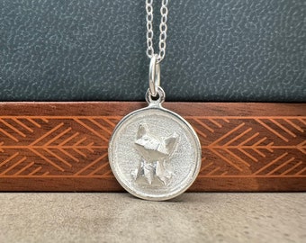 Sterling Silver Origami Cat Disc Necklace, Jamber Jewels