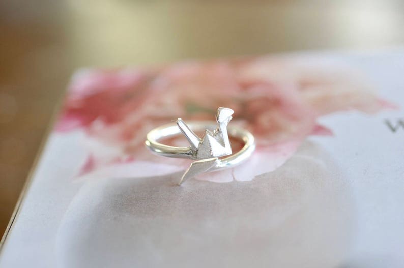 Origami Crane Ring Sterling Silver Bird Origami Ring Etsy