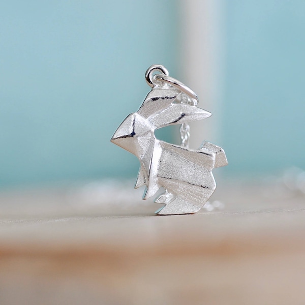 Origami Rabbit Necklace in Sterling Silver 925, Gold Rabbit Necklace, Silver Bunny Necklace, Origami Animal Jewelry, Origami Bunny Jewelry