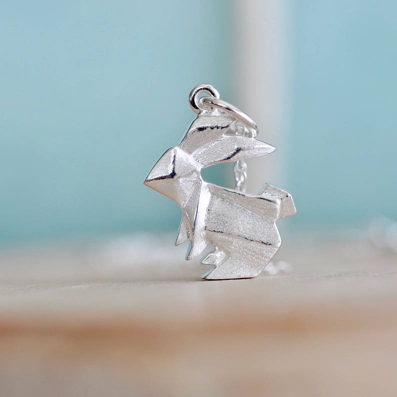 Origami Rabbit Necklace in Sterling Silver 925, Gold Rabbit Necklace, Silver Bunny Necklace, Origami Animal Jewelry, Origami Bunny Jewelry image 1