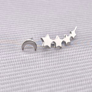 Stars and Moon Mismatched Earrings, Crescent Moon Stud and Stars Ear Climber, Star Ear Pins, Star Ear Crawler, Jamber Jewels image 8