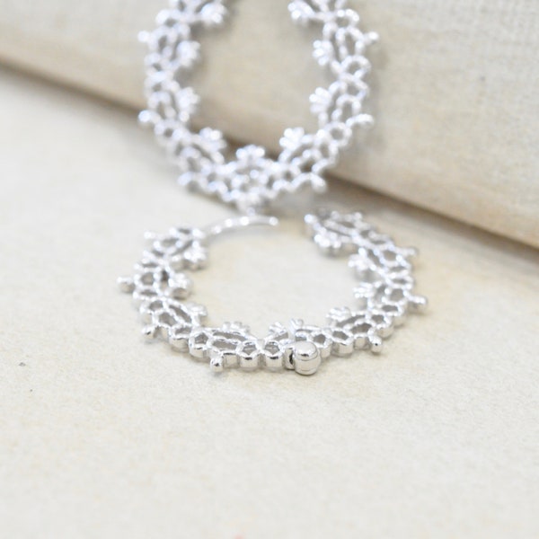 Lace Hoop Earrings in Sterling Silver 925, Filigree Earrings, Flower Hoop Earrings, Small Ornamental Earrings, Jamber Jewels