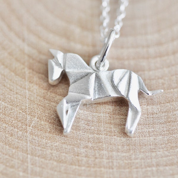 Collier cheval origami en argent sterling 925, collier cheval en argent, bijoux cheval, pendentif cheval, bijoux Origami, Jamber Jewels 925