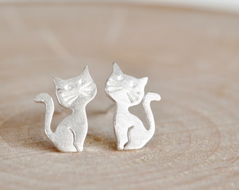 Sterling Silver Cat Stud Earrings, Cat Earrings, Silver Sitting Cat Earrings, Jamber Jewels 925