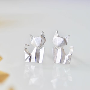 Sterling Silver Origami Fox Stud Earrings, Animal Jewelry