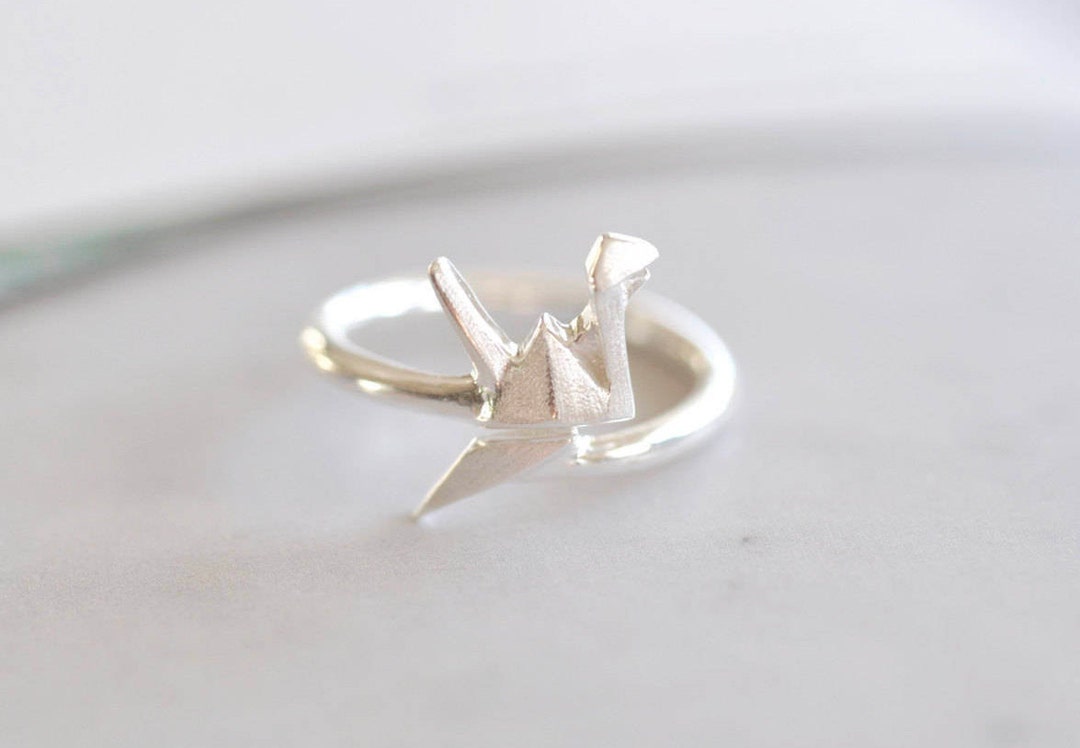 Origami Crane Ring, Sterling Silver Bird Origami Ring, Adjustable Origami Crane Ring, Origami