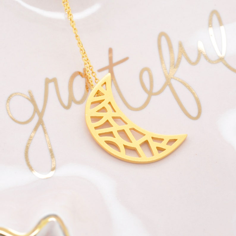 Artsy Crescent Moon Necklace in Sterling Silver 925, Simple Moon Necklace, Gold Moon Necklace, Jamber Jewels image 3