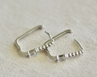 Sterling Silver Rounded Rectangular Huggie Earrings with CZ, Classic Everyday Earrings, Jamber Jewels