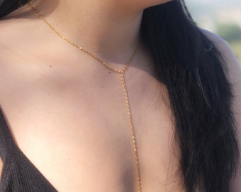 Long Y Necklace, Lariat Necklace in Gold or Silver, Dainty Choker Lariat, Dainty Y Necklace, Minimalist Chain Choker, Simple Choker