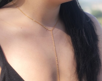 Shimmery Lace Chain Y Necklace, Sterling Silver Lariat, Dainty Choker